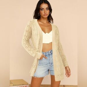 Women's Cream Open-Knit Cardigan